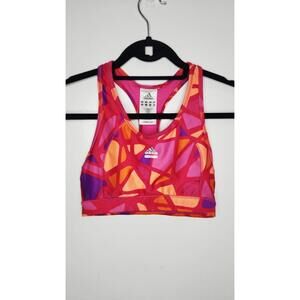 Adidas Sports Bra Womens Medium Pink Orange Techfit Climacool Print Racerback